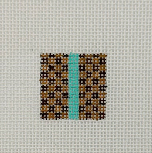 583 - Brown Check with Aqua 1 Inch Square